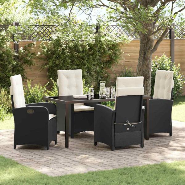 ARDEBO.de - 5-teiliges Garten-Dining-Set mit Kissen Schwarz Poly Rattan