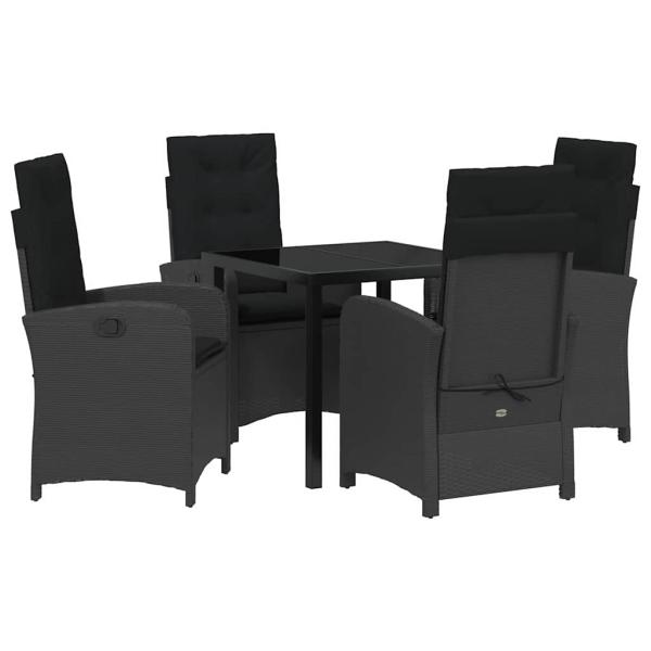 5-teiliges Gartentisch-Set mit Kissen Schwarz Poly-Rattan