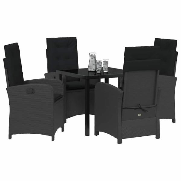 5-teiliges Gartentisch-Set mit Kissen Schwarz Poly-Rattan