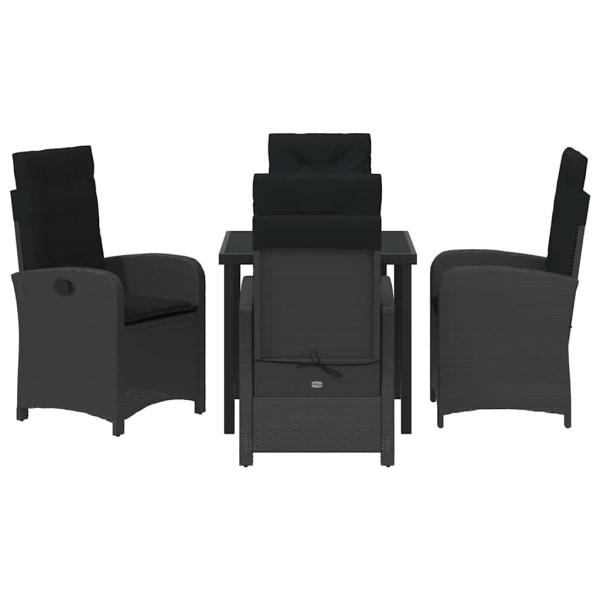 5-teiliges Gartentisch-Set mit Kissen Schwarz Poly-Rattan