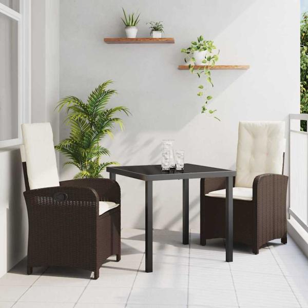 ARDEBO.de - 3-teiliges Garten-Dining-Set mit Kissen - Braunes Poly-Rattan