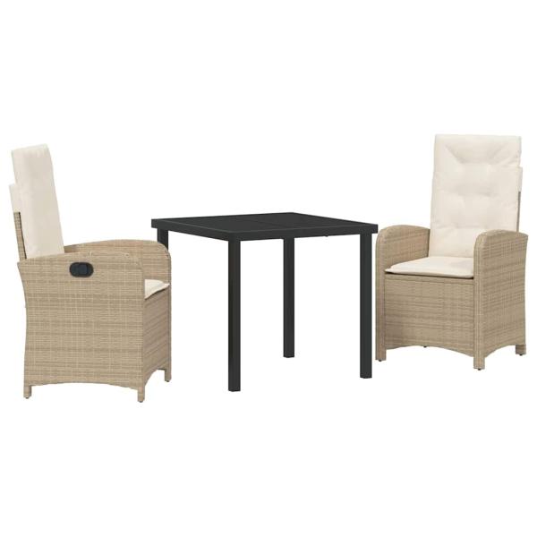 3-teiliges Garten-Dining-Set mit Kissen Beige Poly-Rattan