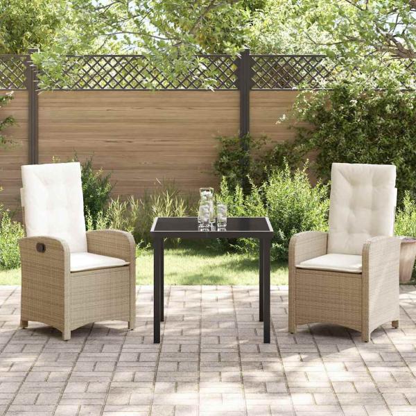 3-teiliges Garten-Dining-Set mit Kissen Beige Poly-Rattan