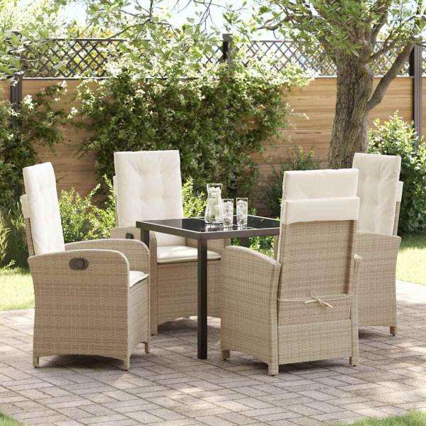 ARDEBO.de - 5-teiliges Garten-Esszimmer-Set mit Kissen Beige Poly-Rattan.