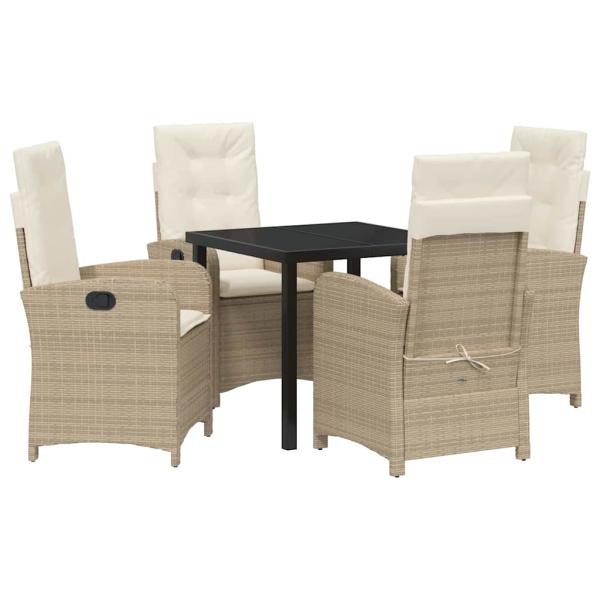 5-teiliges Garten-Esszimmer-Set mit Kissen Beige Poly-Rattan.