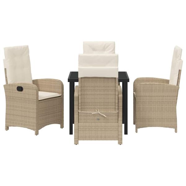 5-teiliges Garten-Esszimmer-Set mit Kissen Beige Poly-Rattan.