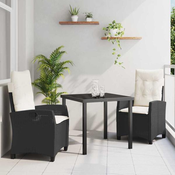 ARDEBO.de - 3-teiliges Gartenmöbel-Set mit Kissen Schwarz Poly-Rattan