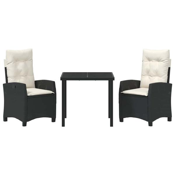 3-teiliges Gartenmöbel-Set mit Kissen Schwarz Poly-Rattan