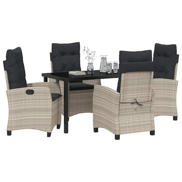 5-teiliges Garten-Dining-Set mit Kissen Hellgrau Poly-Rattan