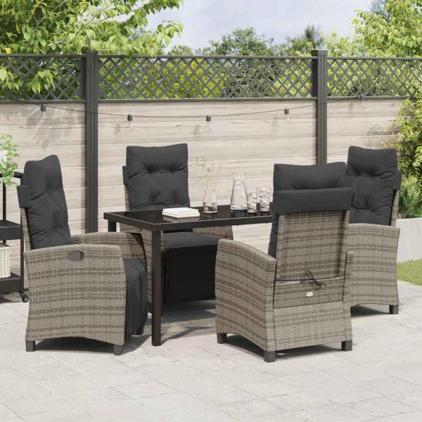 5-teiliges Garten-Esszimmer-Set Grau Poly-Rattan