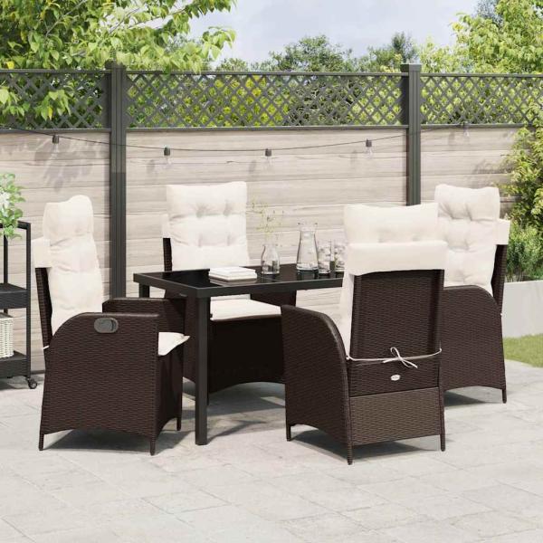 5-teiliges Garten-Esszimmer Set mit Kissen Braun Poly-Rattan