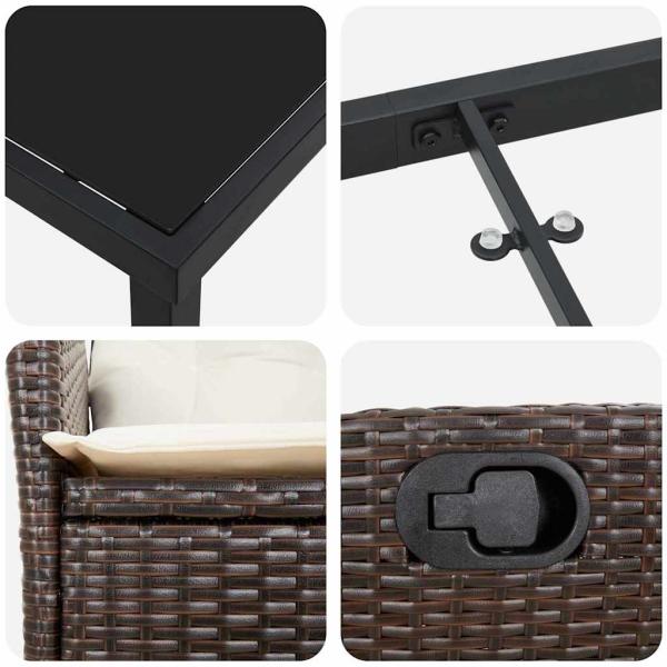 5-teiliges Garten-Esszimmer Set mit Kissen Braun Poly-Rattan