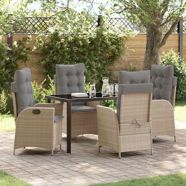 ARDEBO.de - 5-teiliges Garten-Esszimmer-Set mit Kissen Beige Poly-Rattan