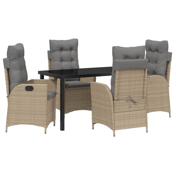 5-teiliges Garten-Esszimmer-Set mit Kissen Beige Poly-Rattan