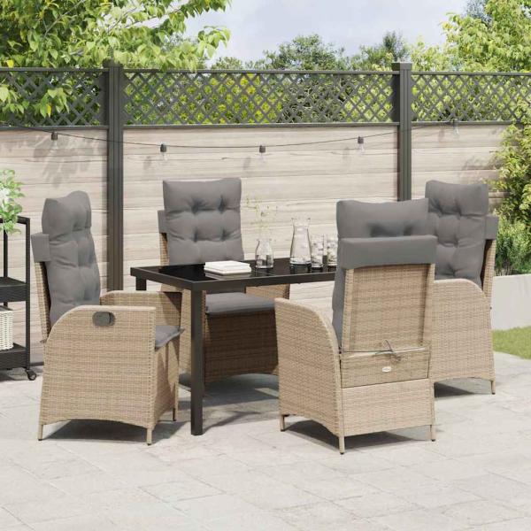 5-teiliges Garten-Esszimmer-Set mit Kissen Beige Poly-Rattan