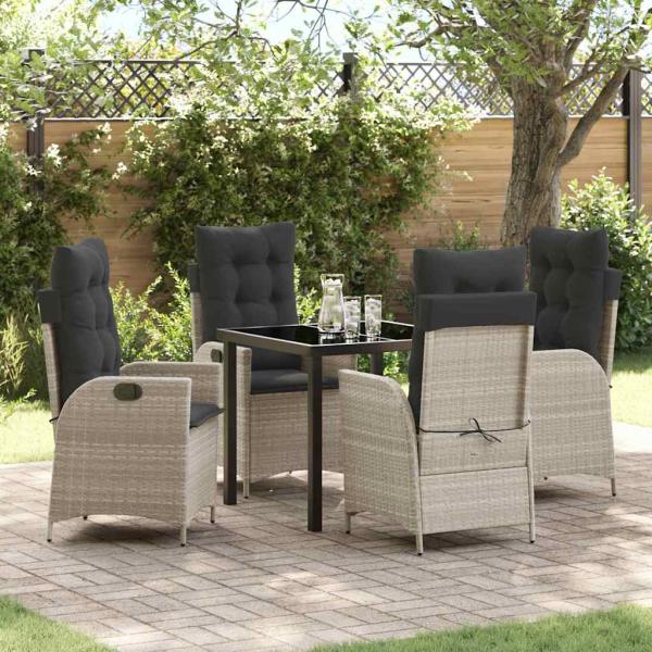 ARDEBO.de - 5-teiliges Garten-Esstisch-Set mit Kissen Hellgrau Poly-Rattan