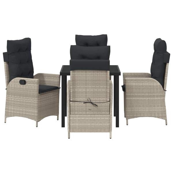 5-teiliges Garten-Esstisch-Set mit Kissen Hellgrau Poly-Rattan