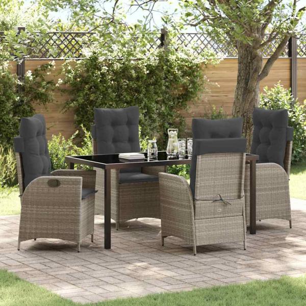 ARDEBO.de - 5-teiliges Garten-Dining-Set mit Kissen, Hellgrau, Poly-Rattan