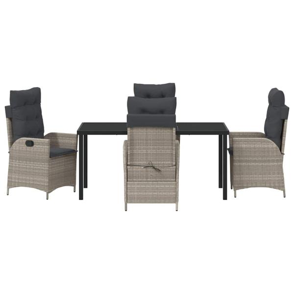 5-teiliges Garten-Dining-Set mit Kissen, Hellgrau, Poly-Rattan