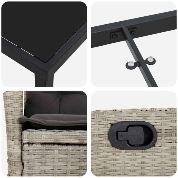 5-teiliges Garten-Dining-Set mit Kissen, Hellgrau, Poly-Rattan