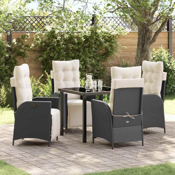 ARDEBO.de - 5-teiliges Garten-Esszimmer-Set Schwarz Poly Rattan