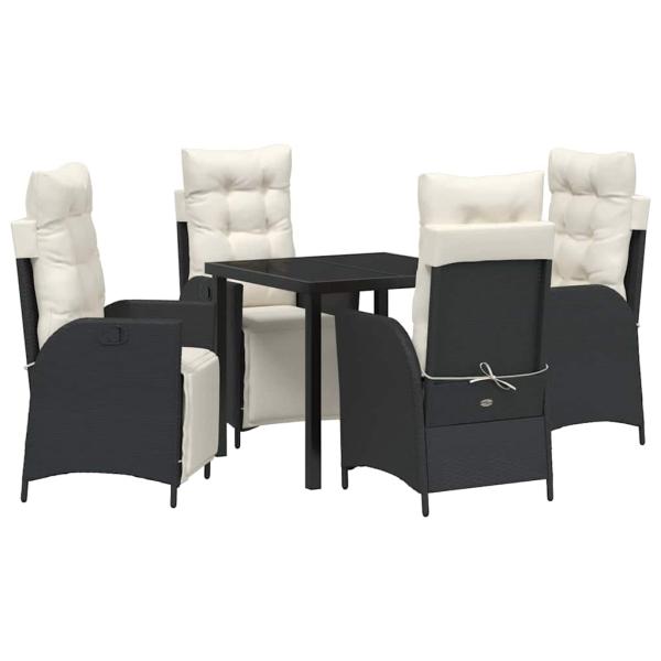5-teiliges Garten-Esszimmer-Set Schwarz Poly Rattan