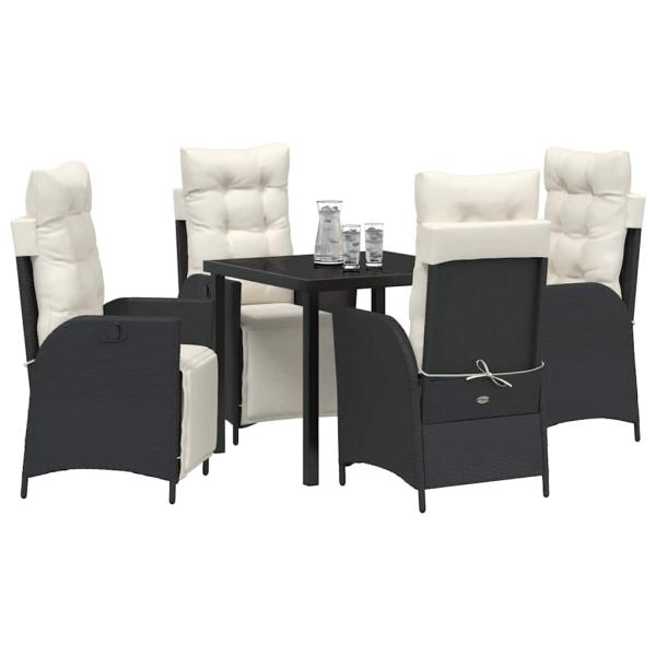 5-teiliges Garten-Esszimmer-Set Schwarz Poly Rattan