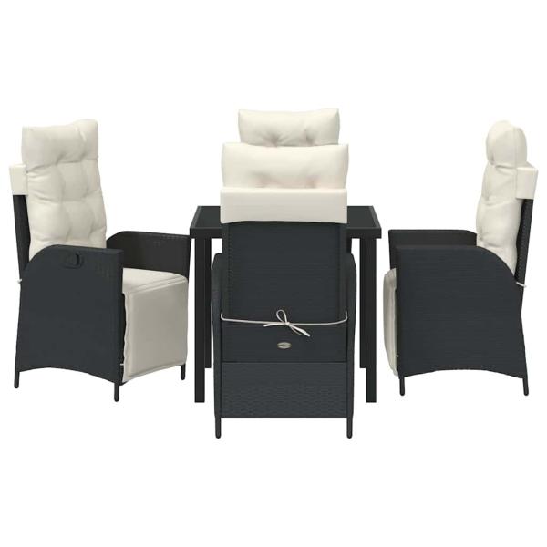 5-teiliges Garten-Esszimmer-Set Schwarz Poly Rattan