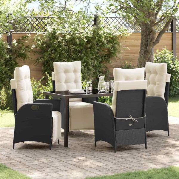 ARDEBO.de - 5-teiliges Garten-Ess-Set aus schwarzem Poly-Rattan