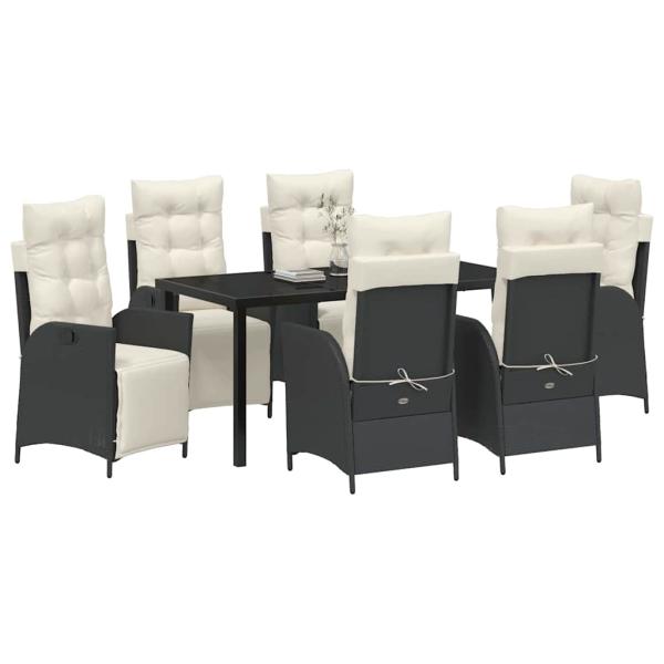 7-teiliges Garten-Esszimmer Set in Schwarz aus Poly-Rattan