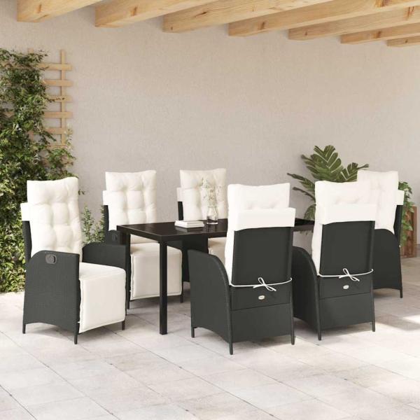 7-teiliges Garten-Esszimmer Set in Schwarz aus Poly-Rattan