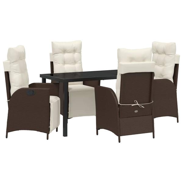 5-teiliges Garten-Dinner-Set aus braunem Poly-Rattan