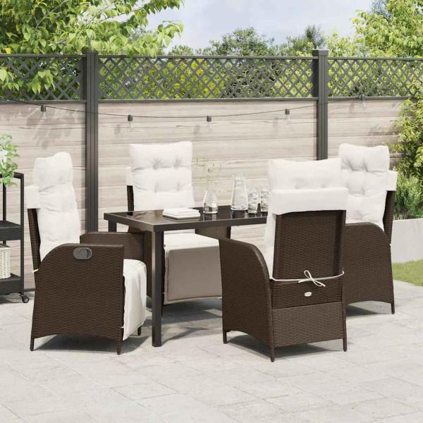 5-teiliges Garten-Dinner-Set aus braunem Poly-Rattan