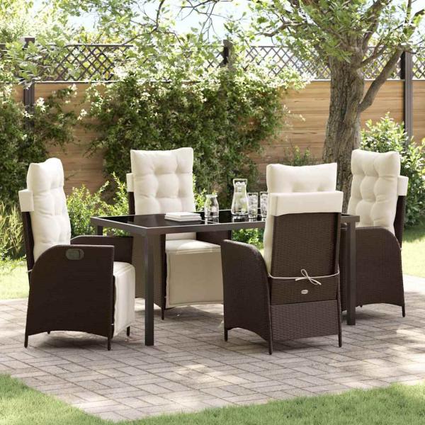 ARDEBO.de - 5-teiliges Garten-Essenset Braun Poly Rattan