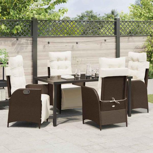 5-teiliges Garten-Essenset Braun Poly Rattan