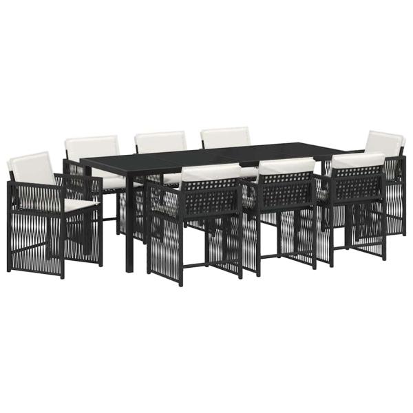 Garten Essgruppe 9 stk. Schwarz Poly-Rattan