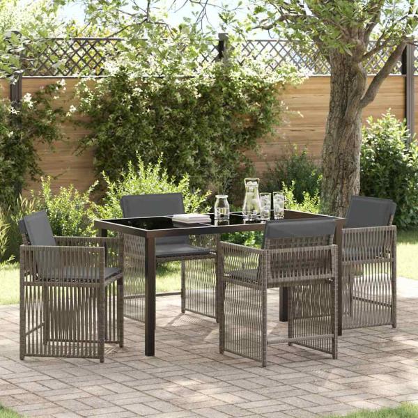ARDEBO.de - 5-teiliges Garten-Ess-Set mit Kissen in Grau Poly-Rattan