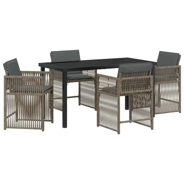 5-teiliges Garten-Ess-Set mit Kissen in Grau Poly-Rattan