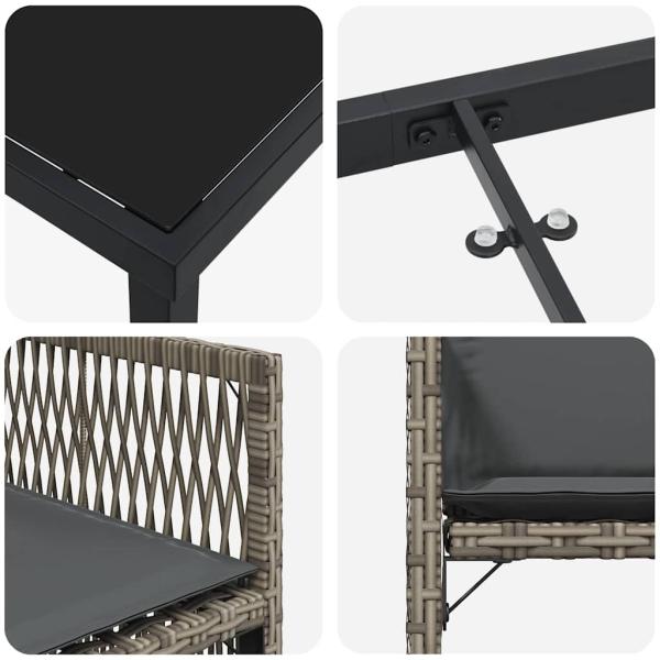 5-teiliges Garten-Ess-Set mit Kissen in Grau Poly-Rattan