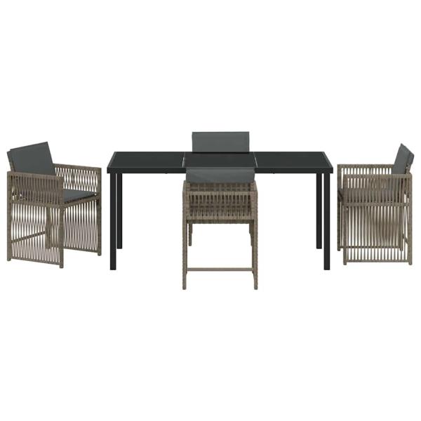5-teiliges Garten-Dining-Set mit Kissen Grau Poly-Rattan