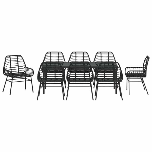 9-teiliges Garten-Ess-Set Schwarz Poly Rattan