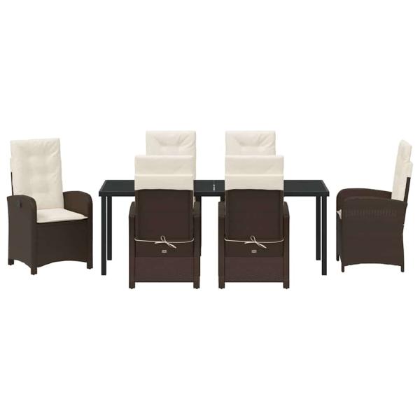 7-teiliges Garten-Esszimmer-Set mit Kissen Braun Poly Rattan