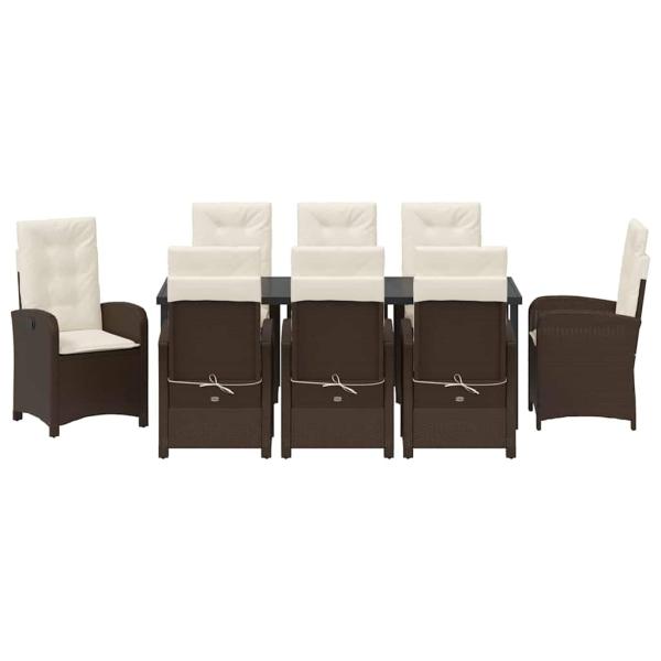 9-teiliges Garten-Dining-Set mit Kissen aus braunem Poly-Rattan
