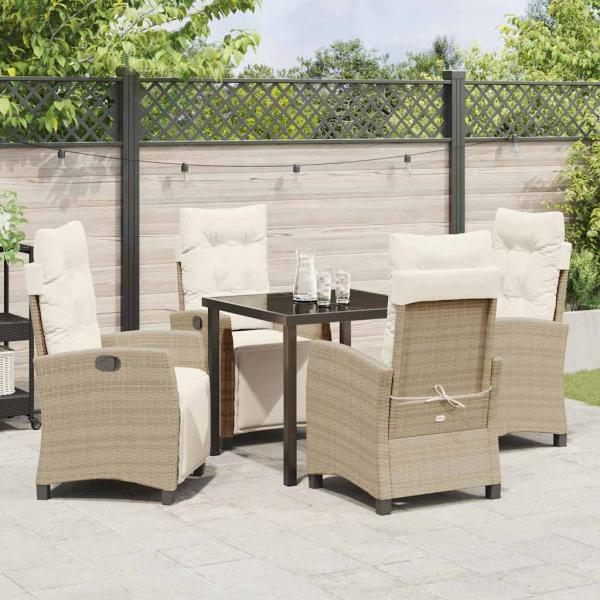 5-teilige Garten-Essgruppe Beige Poly-Rattan