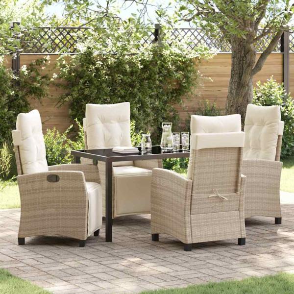 ARDEBO.de - 5-teiliges Garten-Esszimmer-Set Sandfarben Poly-Rattan
