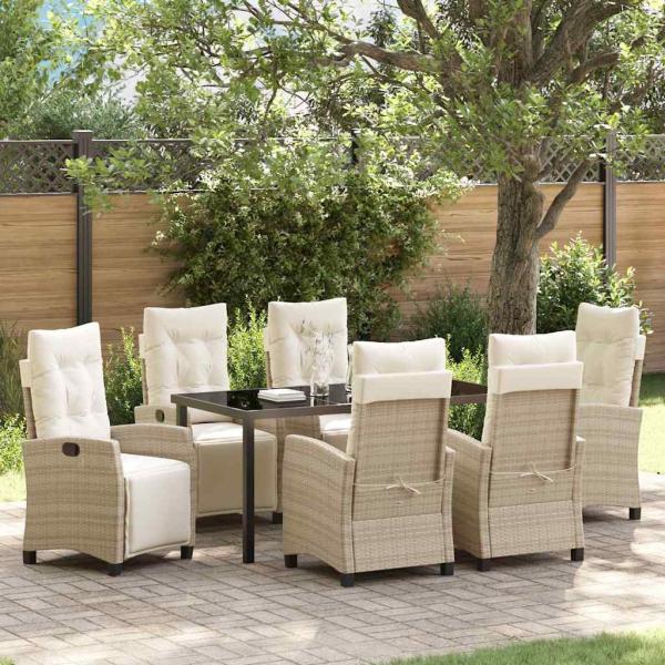 ARDEBO.de - 7-teiliges Garten-Esszimmer-Set Beige Poly Rattan