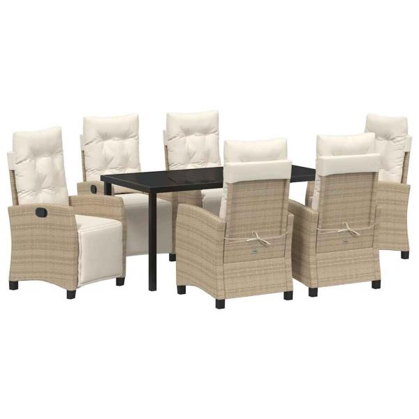 7-teiliges Garten-Esszimmer-Set Beige Poly Rattan
