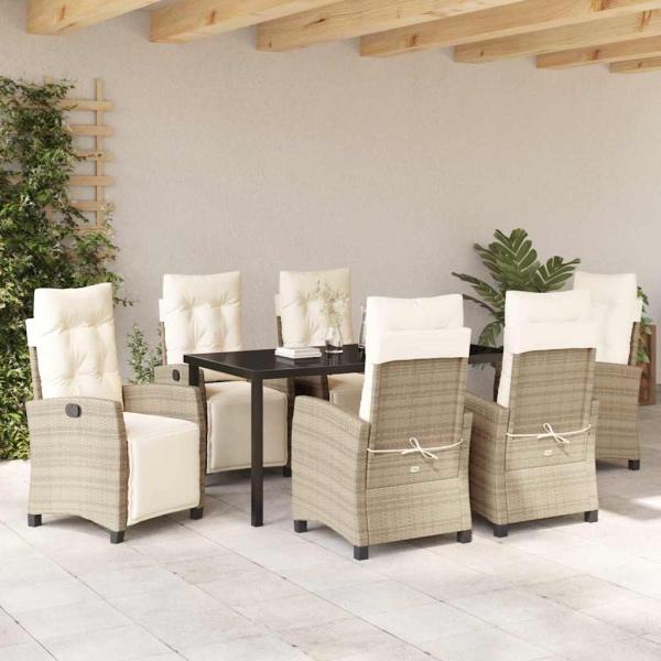 7-teiliges Garten-Esszimmer-Set Beige Poly Rattan