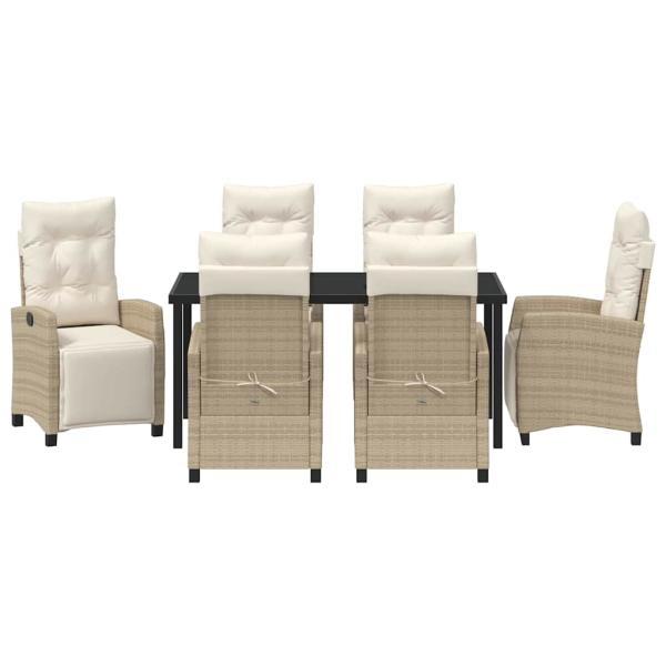 7-teiliges Garten-Esszimmer-Set Beige Poly Rattan