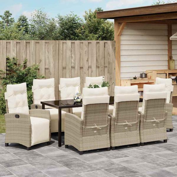 9-teiliges Garten-Essset Beige Poly-Rattan